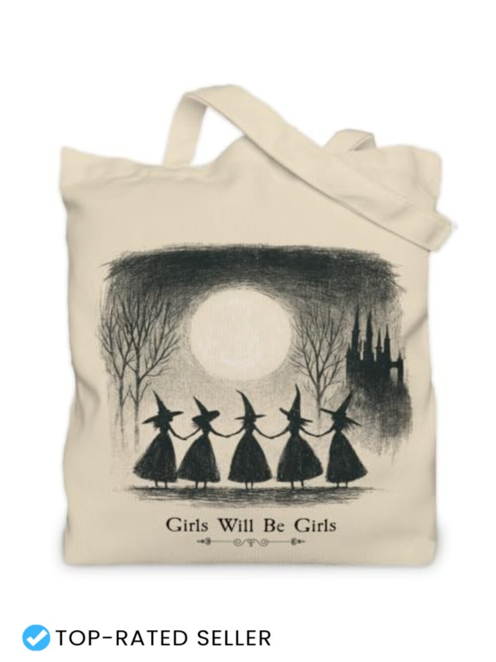 Witchy Retro Style Tote Bag for Women, Gothic Halloween Canvas Purse